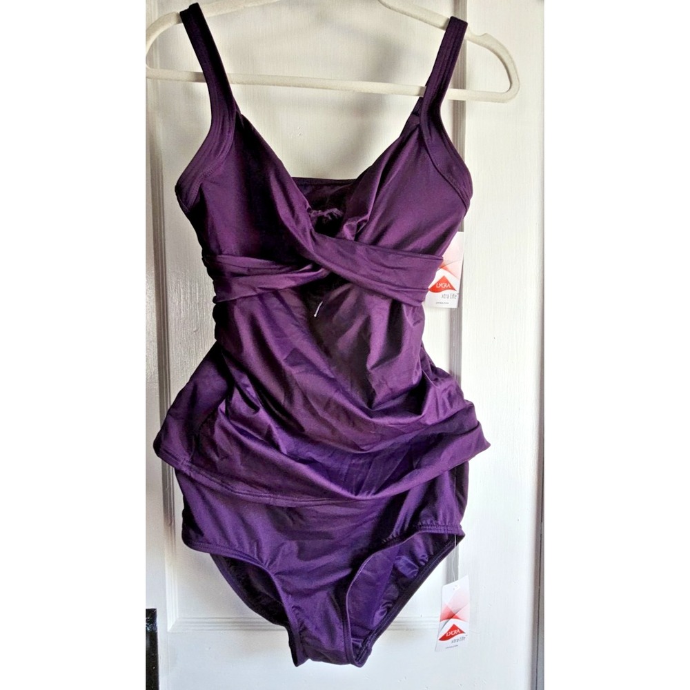 NWT Land's End 2pc tankini top bottom purple slender belly LYCRA extralife Sz 6